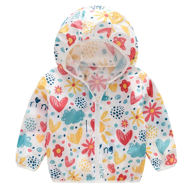 New Girls Sun Protective Jacket Spring Summer Thin Style Boys Coat Hooded Zipper Baby Outerwear 2 3 4 5 6 Years Kids Clothes