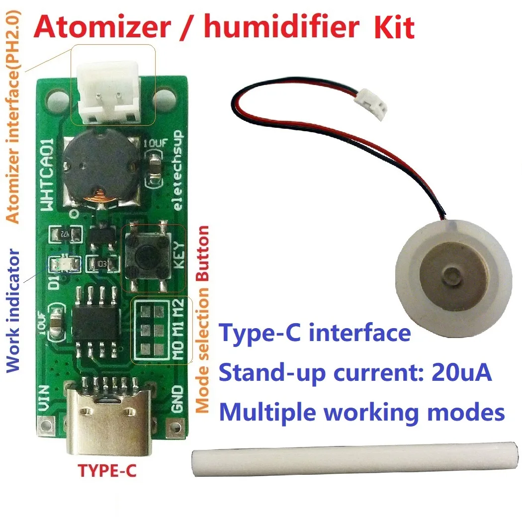 WHTCA01 DC 3.7-5V Lithium Battery Type-C USB Mini Humidifier DIY Kits Mist Maker Driver Circuit Board Fogger Atomization Film