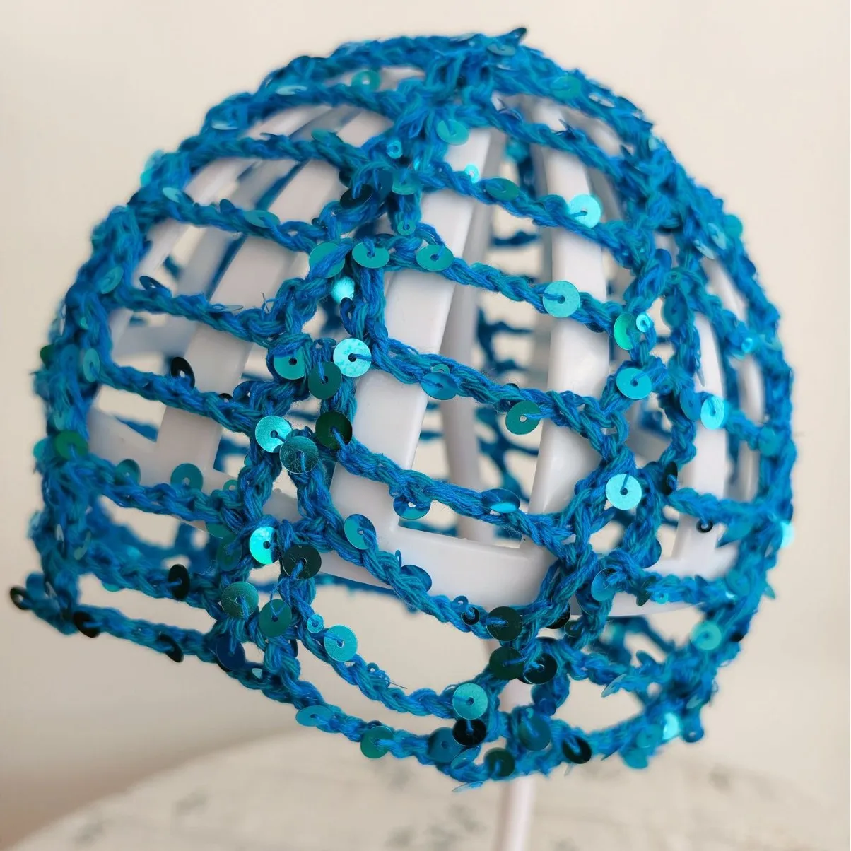 Bohemian Style Sequin Knitted Hat Handmade Crochet Hollow Mesh Party Shiny Beanie Head Cover for Women Vacation