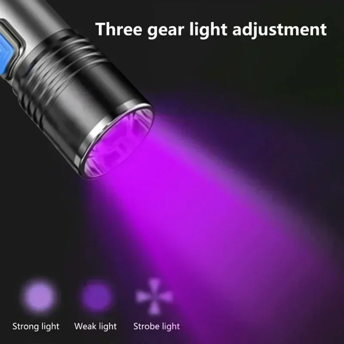 395nm UV Flashlight High Power USB Rechargeable Ultraviolet Black Light Torch Pet Urine Detection  Currency Verification Lantern