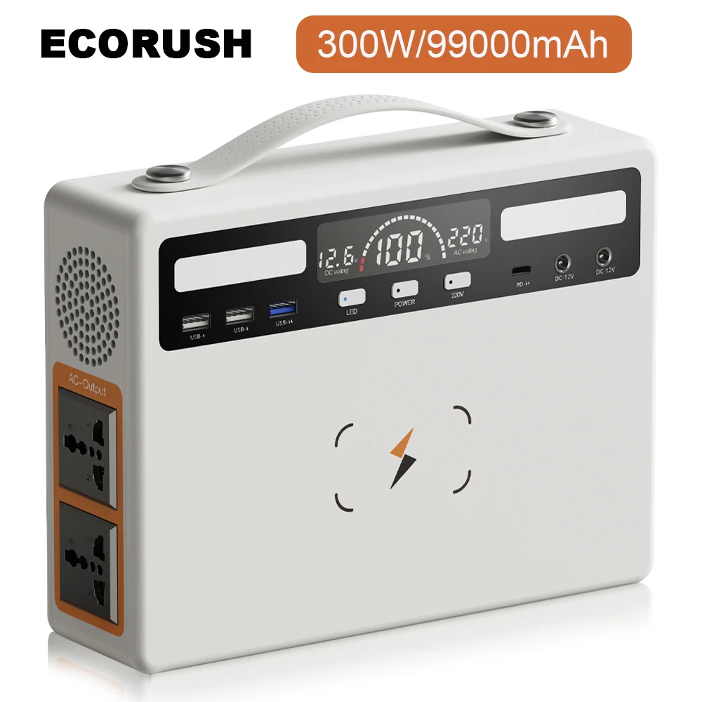 

Power Bank Портативная электростанция для кемпинга, зарядная станция 220 В 300 Вт для домашнего путешествия, приключений, уличного генератора, аккумулятора