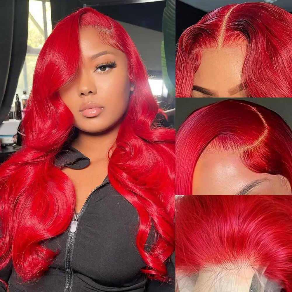 

Red Lace Wig Human Hair 13x4 180% Density Body Wave Pre-Plucked HD, Coloured Wigs Human Hair Baby Female Hair