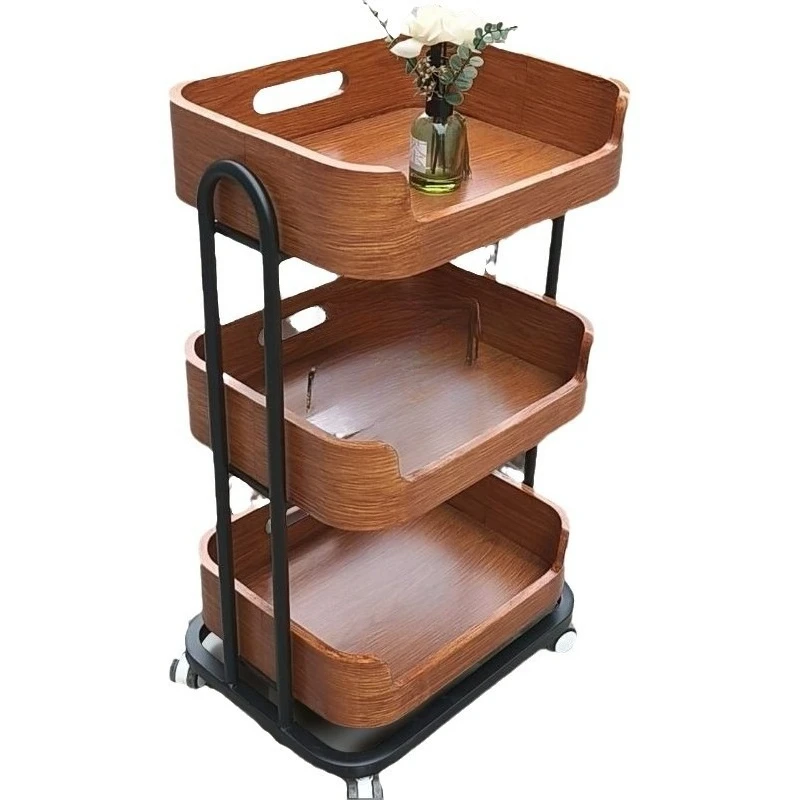 

High-end simple Nordic floor-to-ceiling pulley beauty shop trolley beauty salon multi-layer storage mobile rack trolley