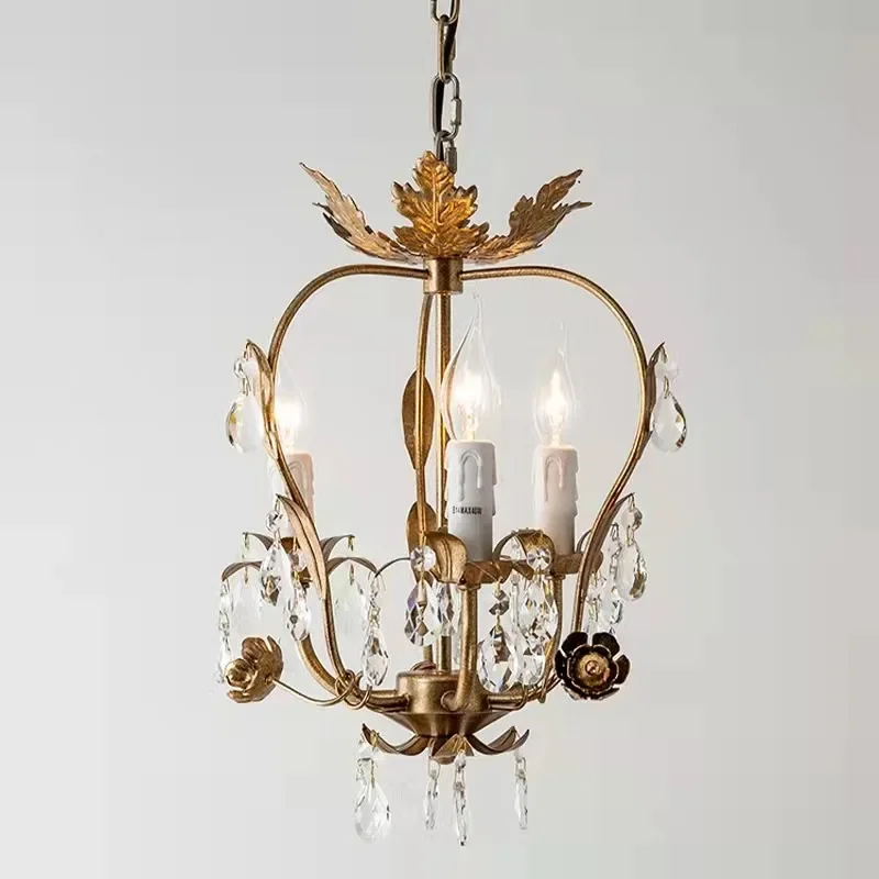 

GHJUYIOL Creative American rural iron crystal chandelier corridor bedroom restaurant clothing shop bar locker room lamps