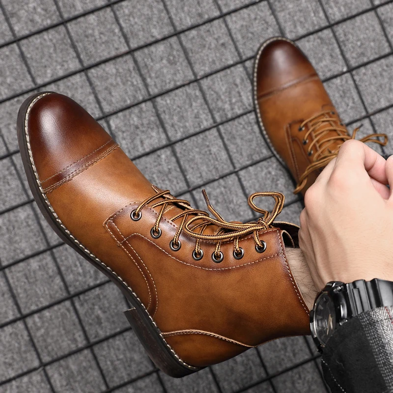 Men Boots Brand 2026 Comfortable Fashion Retro Ankle Boots Leather
