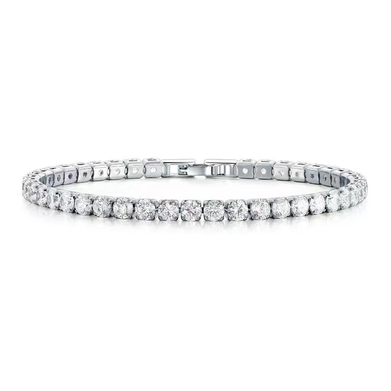 Sweet Shiny AAA White Zirconia Bracelet For Women Simple Fashion Micro-inlaid Thin Full Zircon Silver Color Jewelry Wedding