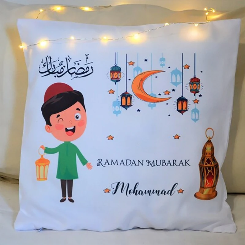 Personalized kid boy girl Pillow case Cushion Cover Ramadan Mubarak Eid Muslim Islamic Kareem children room home decoration gift