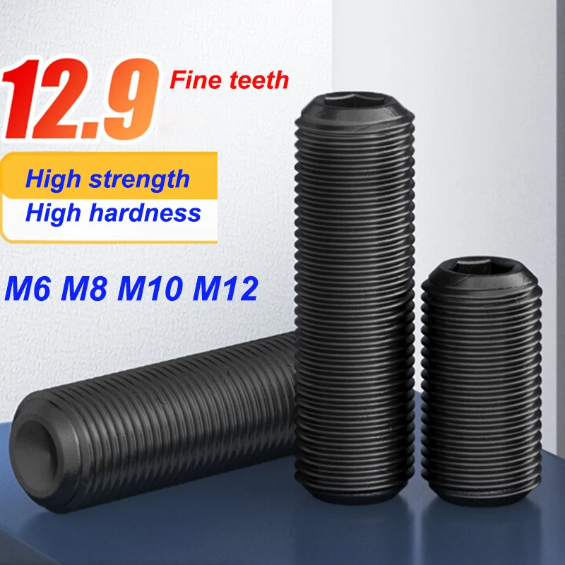 

M6--M12 Grade 12.9 Concave End Fine Tooth Hex Socket Headless Screw Machine Metre Tops Screws Hex Socket Set Screws Grub Screw