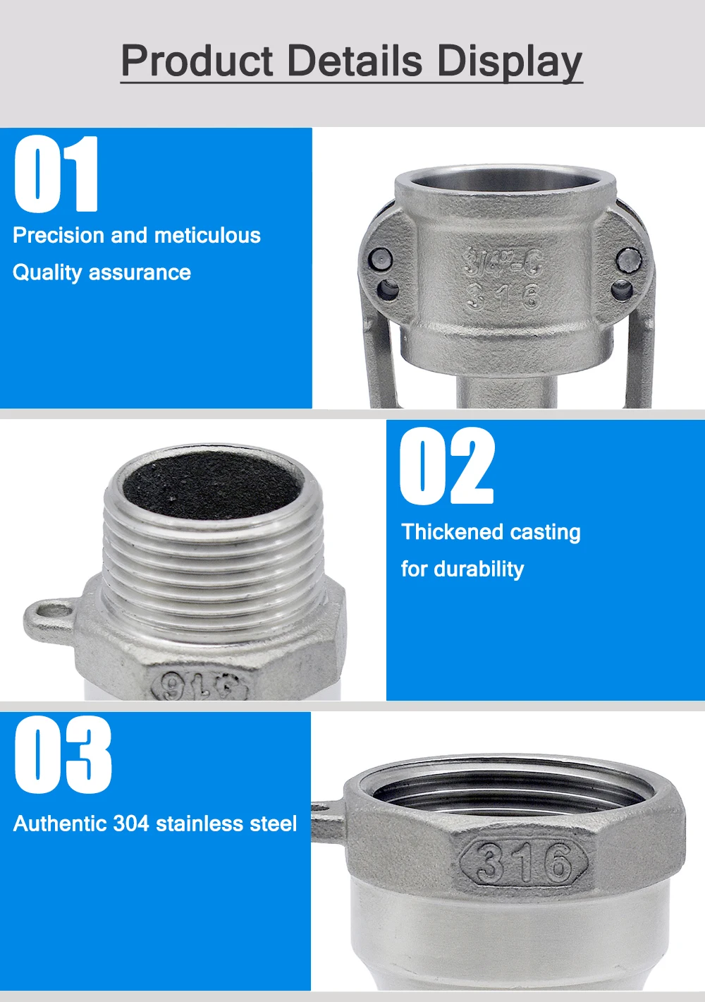 1/2" 3/4" 1" 2"-4" BSPT 304 Edelstahl Camlock-Steckverbinder (männlich/weiblich) mit Schnellkupplung für Schlauchpumpen und Gartensprinkler – Detail 1