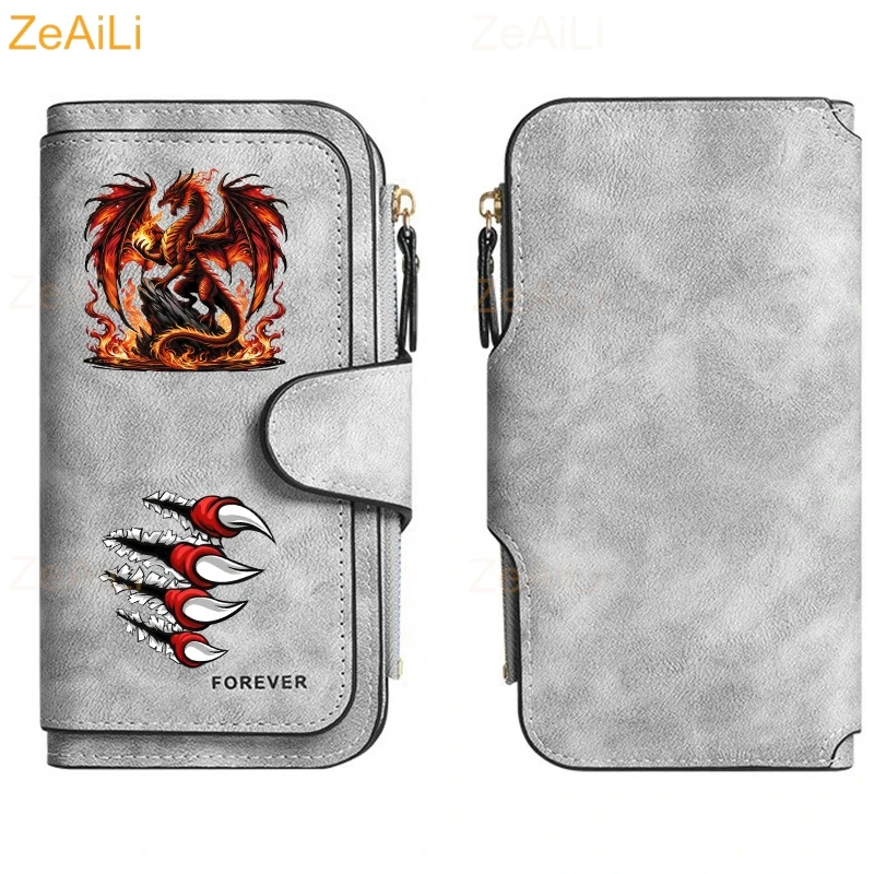 Fiery Red Dragon Dynamic Flame Paw Men Women Long Zipper Wallet Buckle Handbags Coin Purse Multi-Card Holder Large Capacity Bag