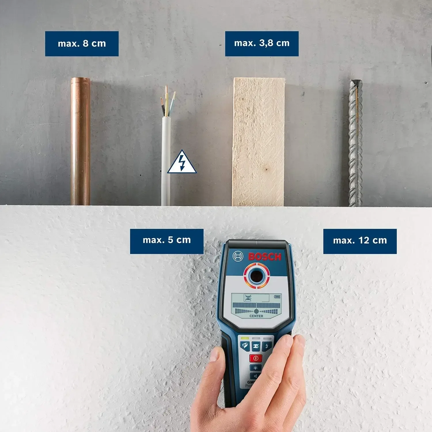 Bosch Professional Wall Detector Stud Finder Multifunction Digital Wall Scanner for Live Wires Cable PVC Metal Wood Stud Finding