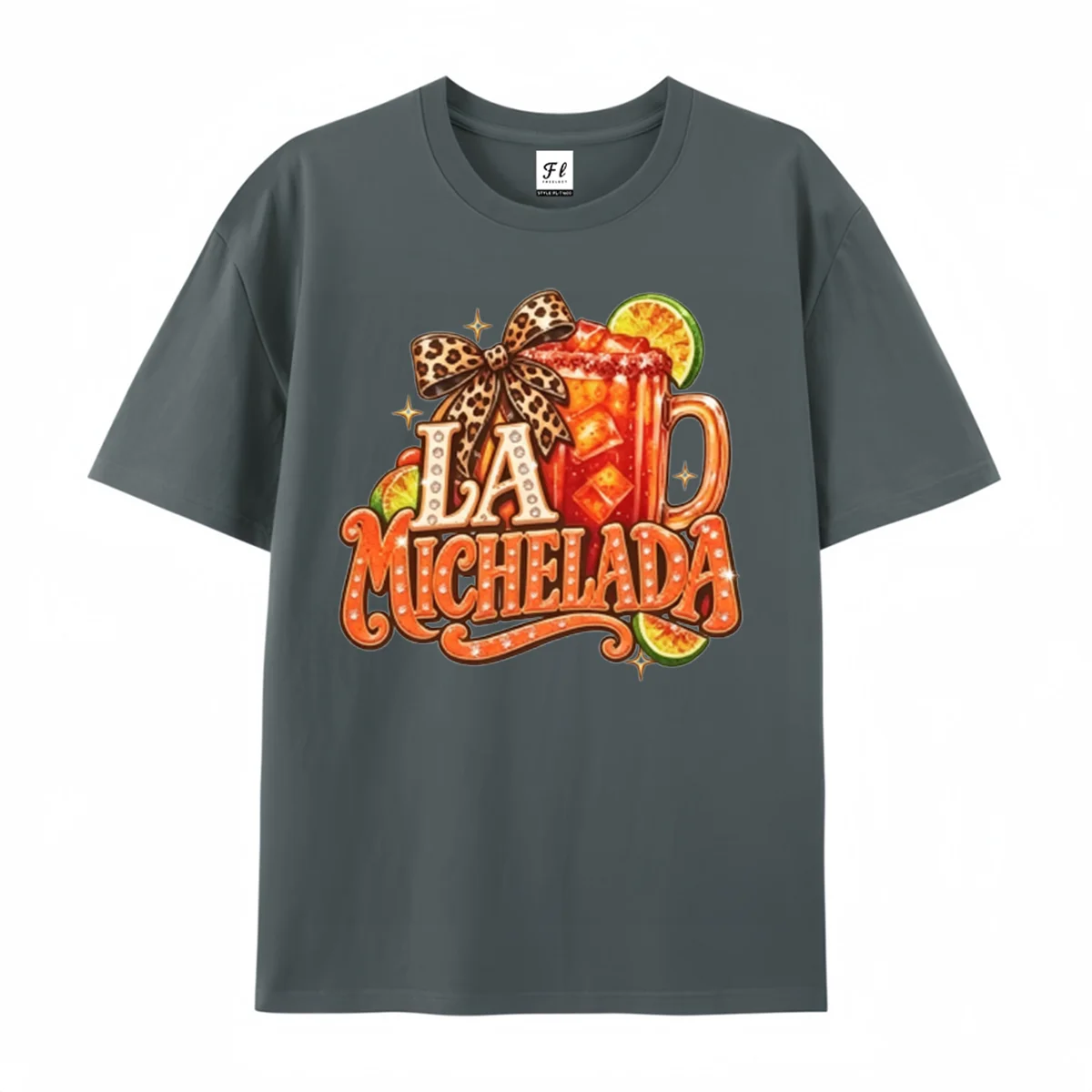 Retro Michelada Drink Graphic Shirts Leopard Bow Lemon Slice Print Casual Crew Neck Short Sleeve Tops Mexican Beverage Theme Tee