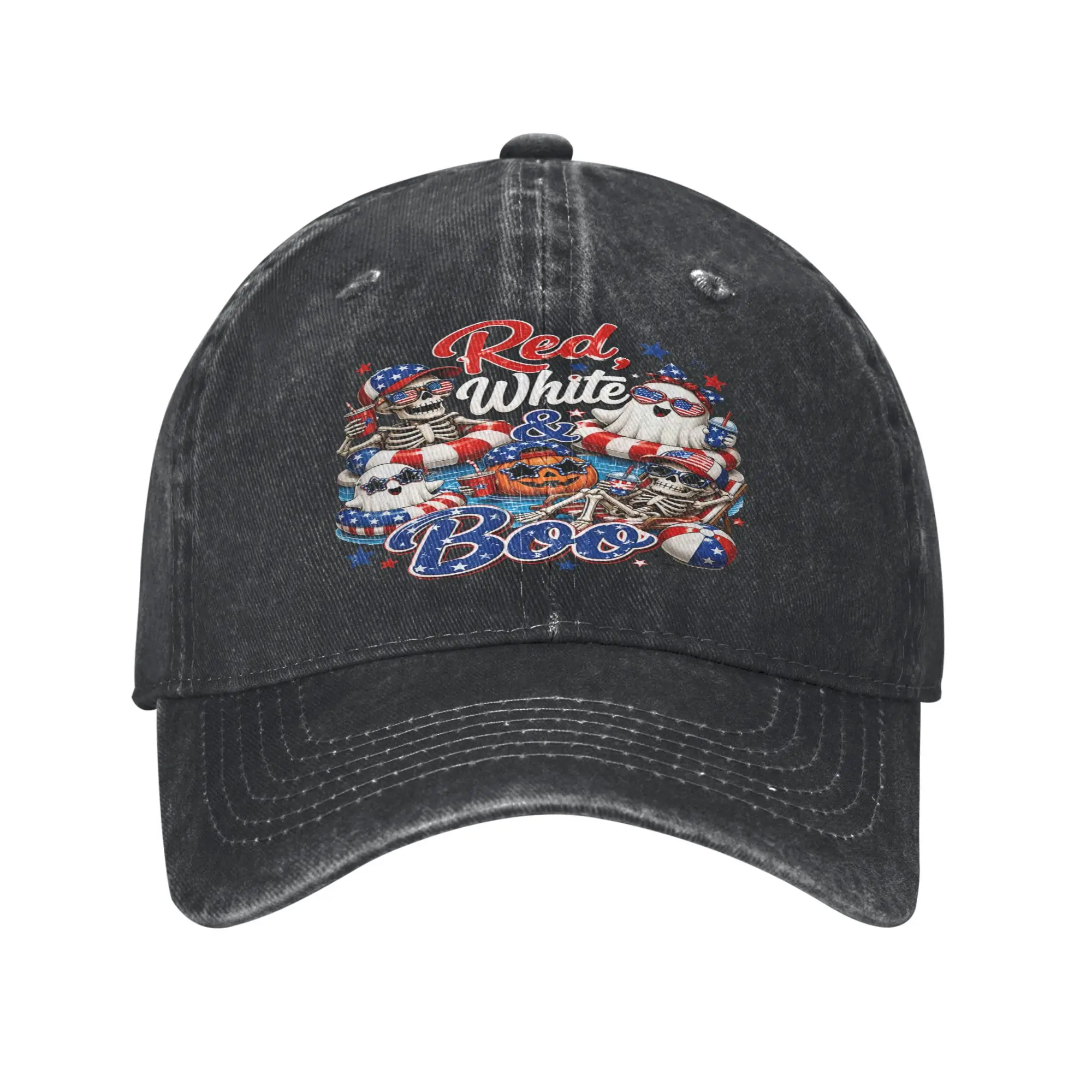 Red White and Boo Ghost Skeleton Pumpkin Floating Cap  Leisure Baseball Cap Hats Visor Protection Snapback Cotton tops gorras