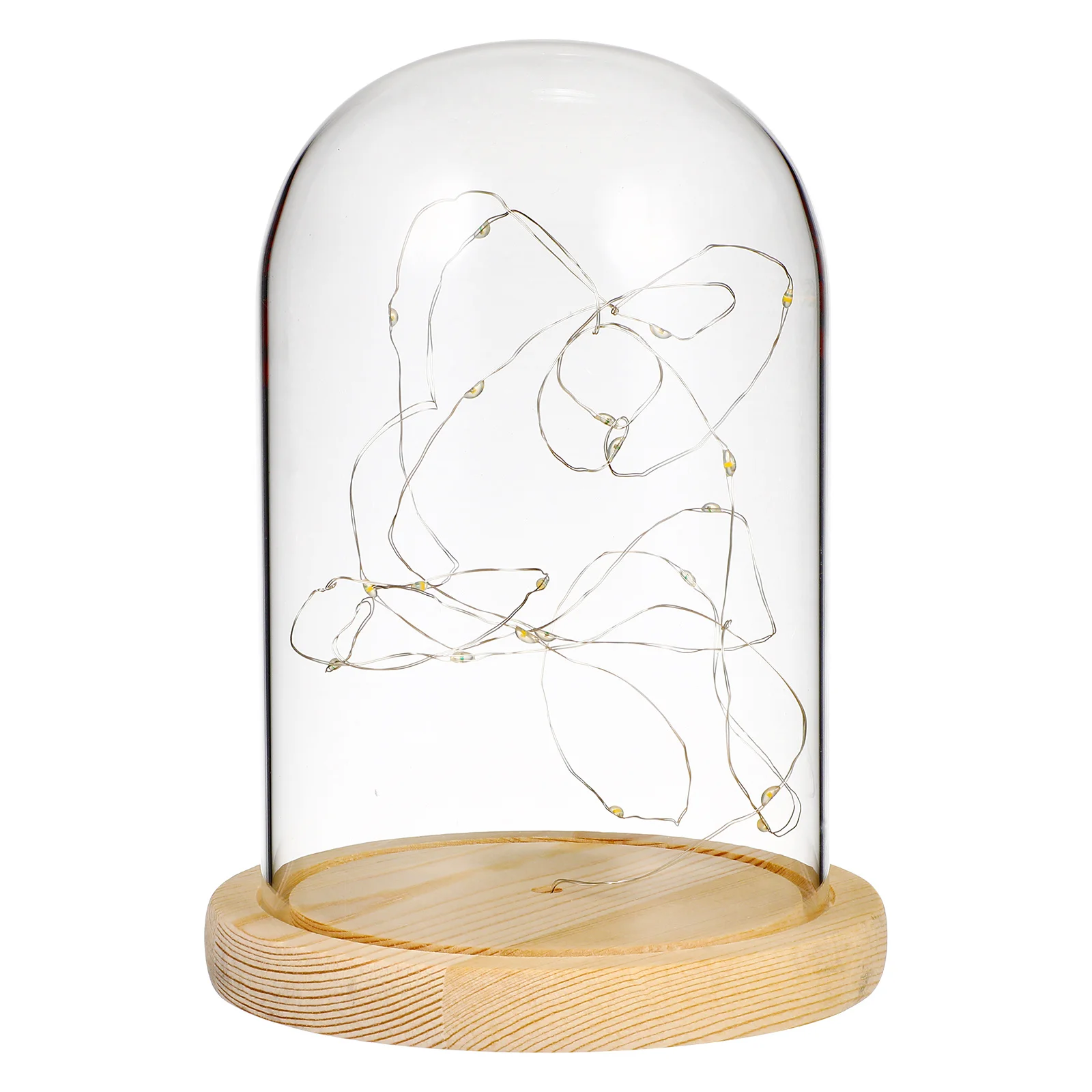 

LED Glass Dome Bedside Table Lamp Bell Jar Display Wooden Base String USB LED Warm White Fairy String Lights Jar Lighting