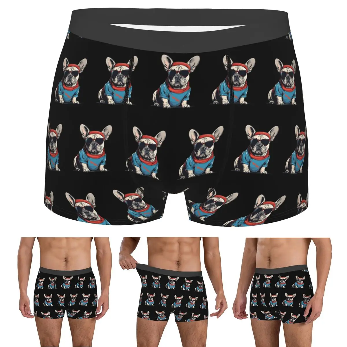 

Boxer Underpants Shorts French Bulldog Vibes Wearing Sunglasses - Cool Design Panties Men Breathable Underwear for Homme Man