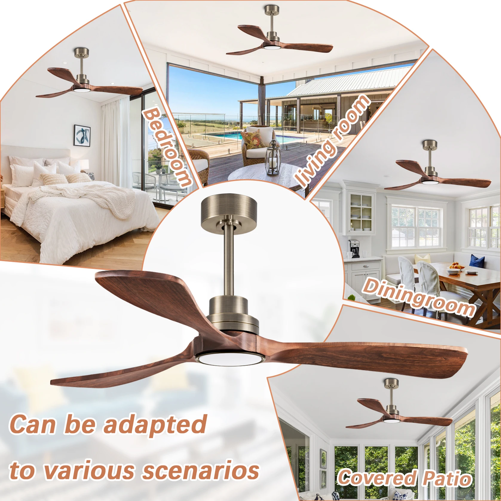 2026 Strong Wind Frequency Conversion Wood Ceiling Fan 42 Inches LED Lights with Remote Control for Living Room Bedroom