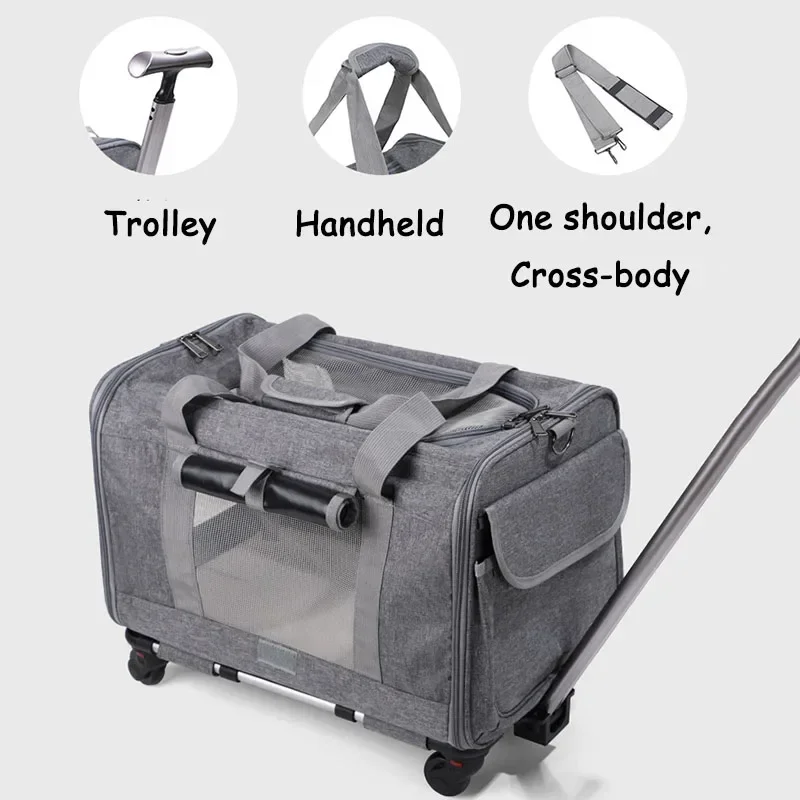 ٪ تنفس حقيبة تروللي بعجلات للحيوانات الأليفة اضافية كبيرة انفصال القط الكلب السفر الناقل حقيبة الستار القط الناقل crossbody Multuse الكلب عربة