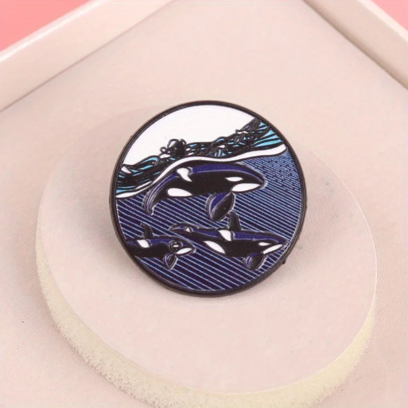 The Whale Lover's Enamel Badge - Orca & Sea Wave Design Enamel Brooch Is Suitable for Fashion Enthusiasts