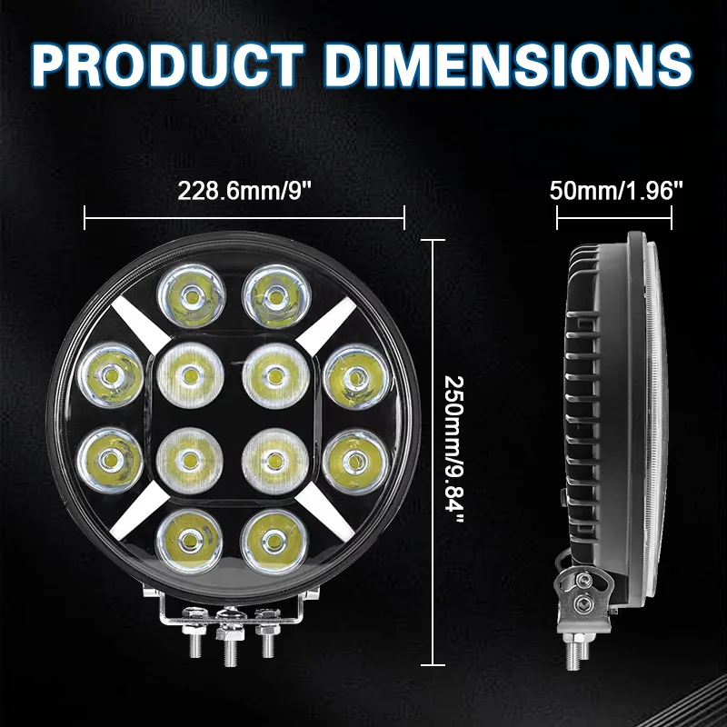 Waterproof 120W Super Bright White DRL Amber Position Truck Lights 24v 9 Inch extra Light for Car 4X4 Truck Suv 4wd Vehicles
