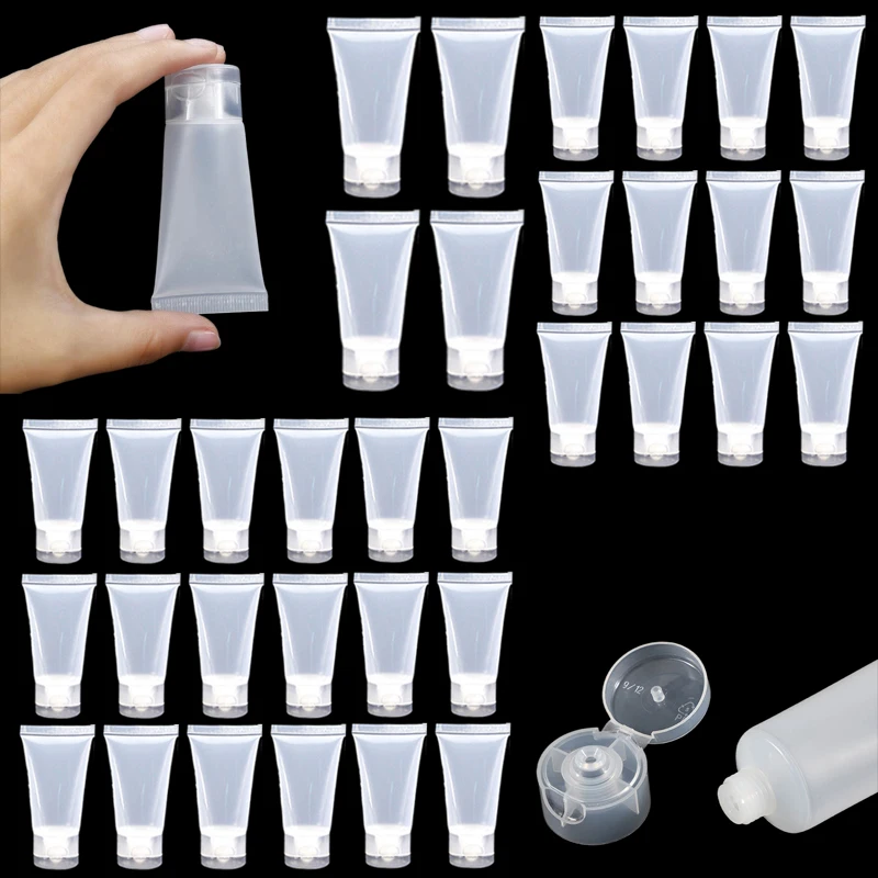 100Pcs Empty Translucent Plastic Cosmetic Lotion Soft Tubes Shampoo Facial Cleaner Bottle Makeup Sample Container with Flip Lids