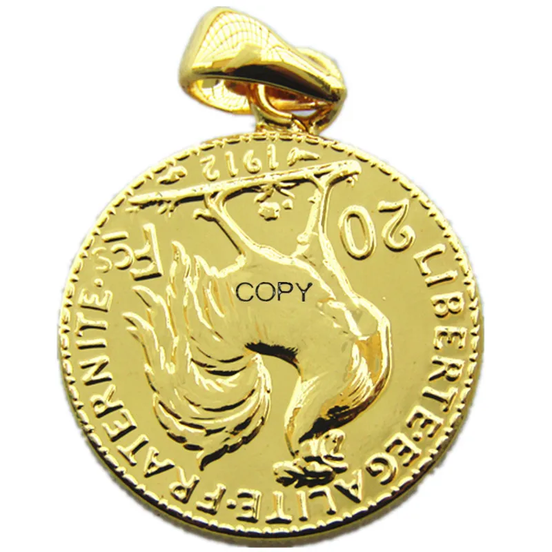 P(30) Coin Pendant 1912 France 20 Francs Rooster Gold Plated Copy Coin (21mm)