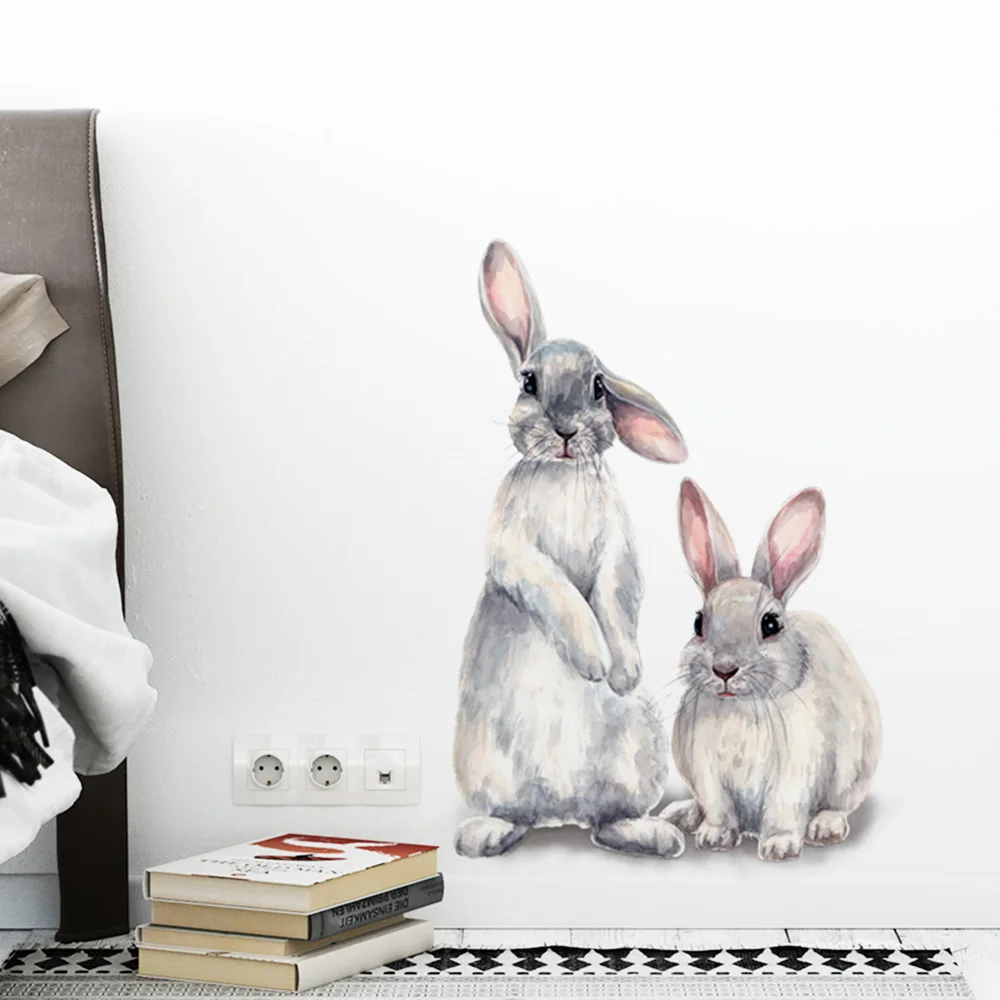 Cute Grey Rabbit Self-adhesive Wall Stickers for Living Room Kids Baby Bedroom Decor Removable Decals Home Decor Art PVC Posters