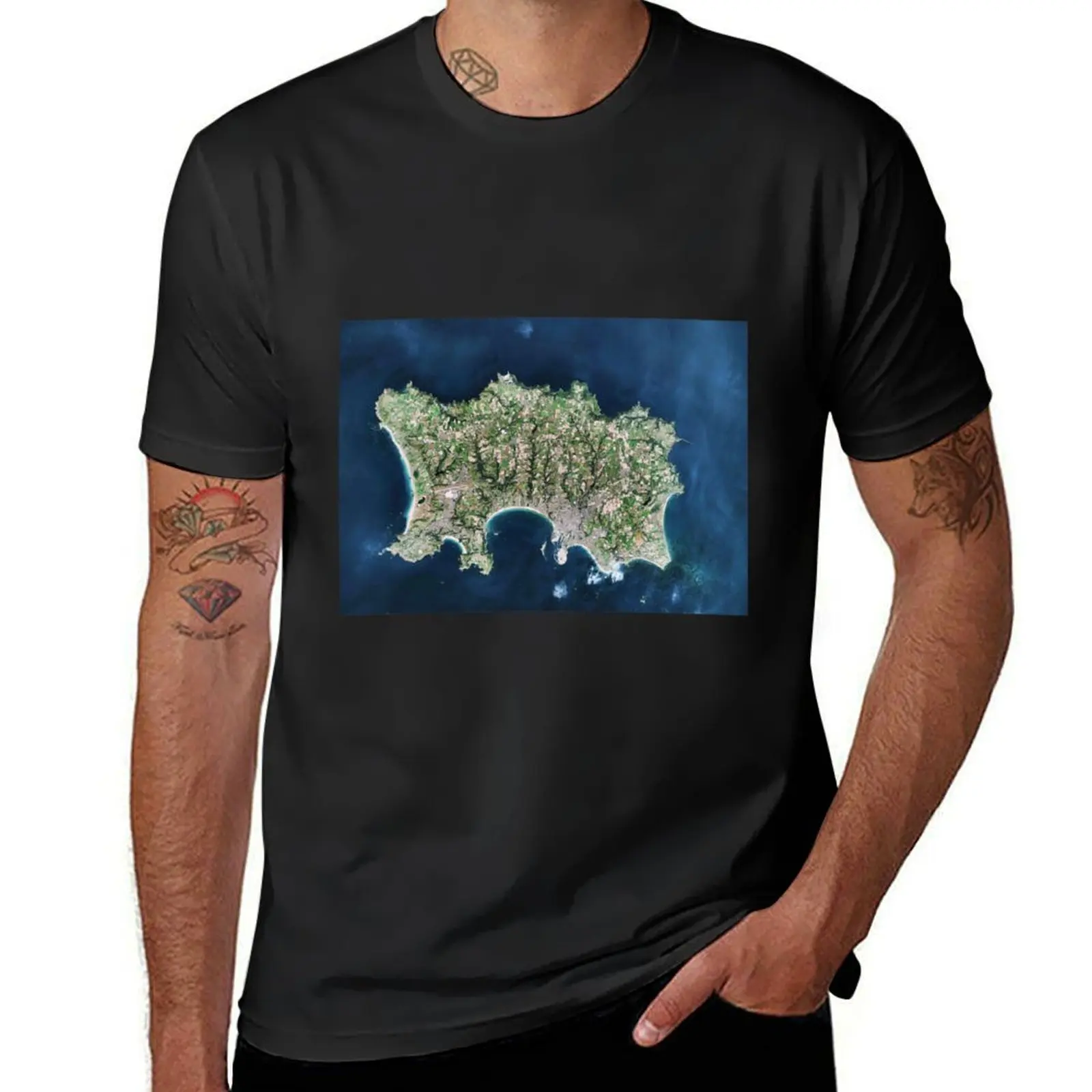 Island of Jersey in 2013, satellite image (C048/4943) T-Shirt Short sleeve tee blacks summer tops mens t shirt graphic