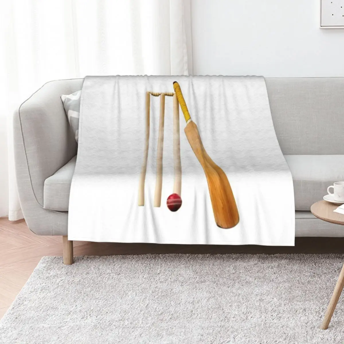

Cricket bat ball and stumps Throw Blanket Warm Accent Blanket for Living Room Decoration