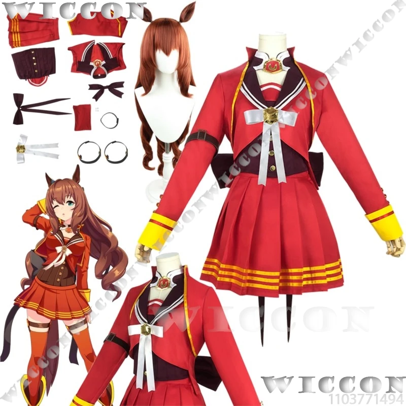 

Maruzensky Anime Game Umamusume: Pretty Derby Cosplay Red Dress Uniform Wig Ears Tail Prop Woman Girl Clothes Halloween Party
