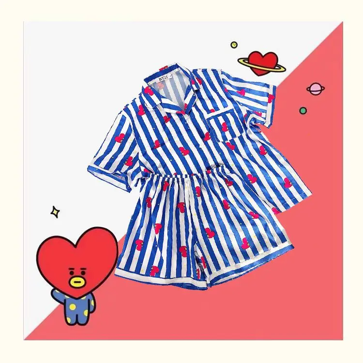 BT21 Schlafbekleidung, Hauskleidung, Freizeitkleidung, Kurzarm-T-Shirt, Shorts Zweiteiler-Set für Männer und Frauen im Sommer