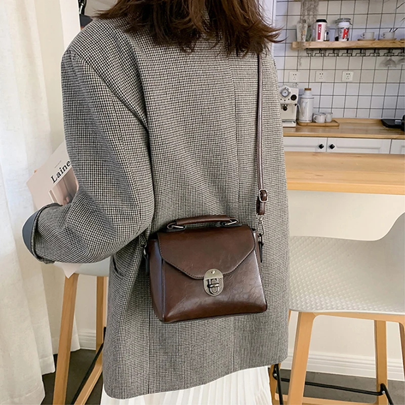 Kleine Quadratische Taschen Für Frauen Mode Einfarbig Designer Umhängetasche Umhängetasche Vintage PU Leder Handtaschen Weiblichen Beutel Bolsa – Detail 8