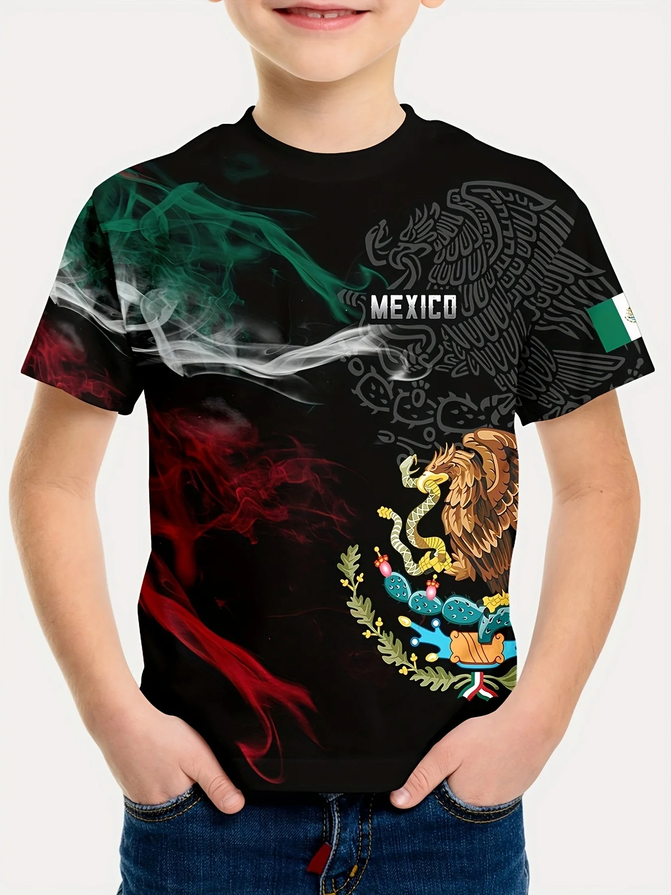 تي شيرت كارتوني ثلاثي الأبعاد بأكمام قصيرة مطبوع للأطفال في الصيف، يتميز برجل يكلون سمك القرش ورأس اليقطين والأطفال