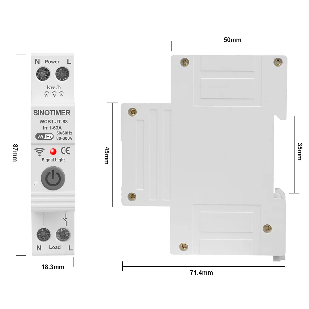 

Tuya WIFI Smart Circuit Breaker with Metering Relay 63A Remote Control Over Current and Voltage Protector Kwh Meter Time Relay