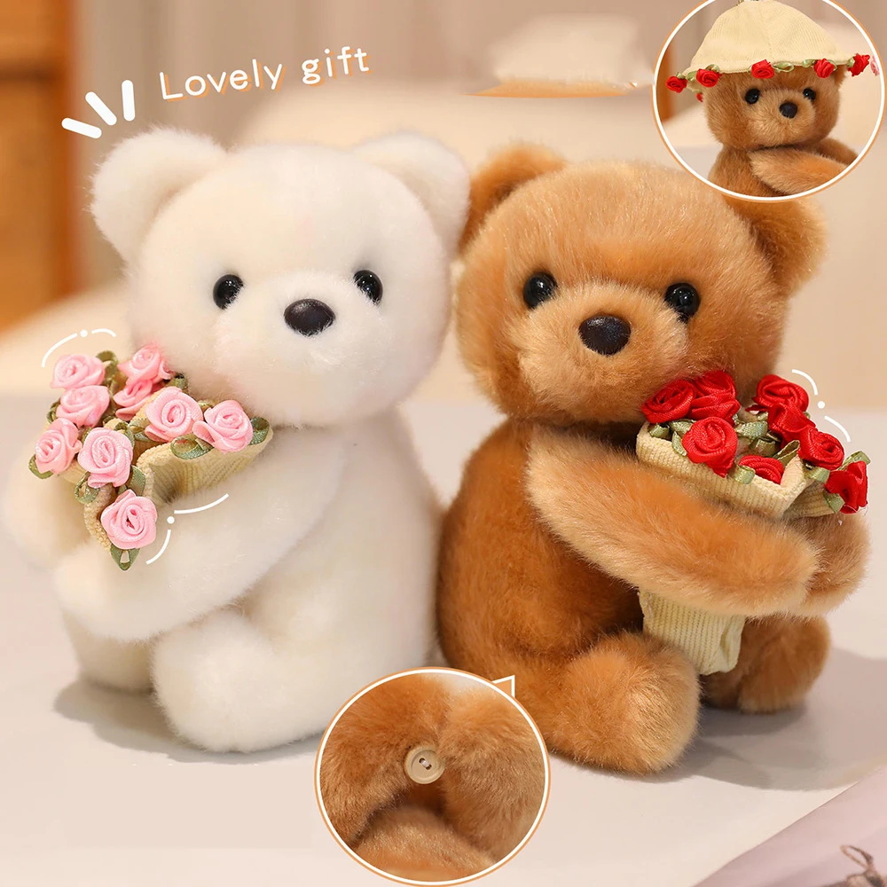 

15cm Super Cute Plush Bear with Flower Bouquet Kawaii Plushies Bunny Unicorn Soft Toys Poseable Stuffed Animal Wedding Gift