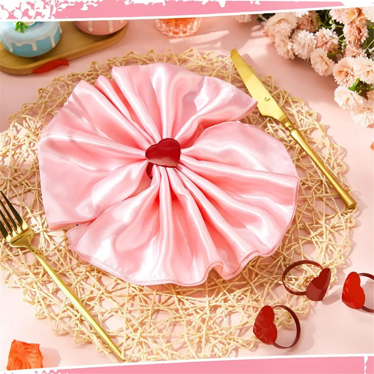 N14R Top Valentine'S Day Cloth Napkin Ring Set Valentine'S Day Cloth Dinner Napkin Decoration Wedding Dining Table Decoration