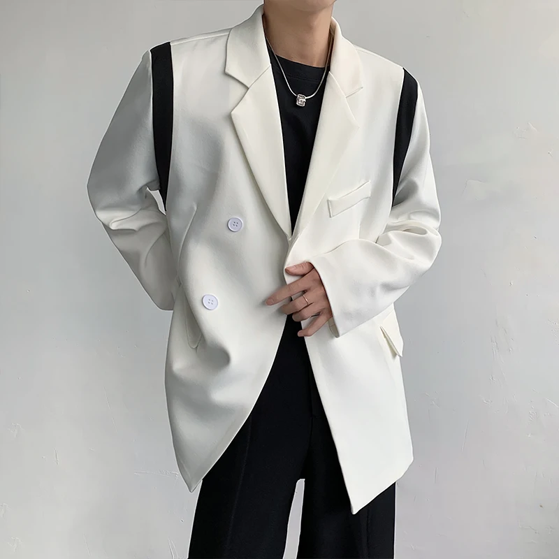 

Korean Style Hip Hop Patchwork Color Loose Blazers Male Kpop Oversized Men'S Clothing Ulzzang Fashion Coat Streetwear Jackets