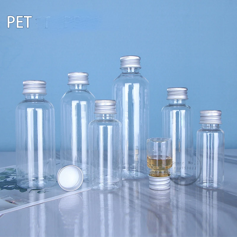 50Pcs 5ml 10ml 30ml 50ml 100ml Plastic Bottle Aluminum Cap Transparent Lotion Sample Bottle Empty Cosmetic Container for Travel