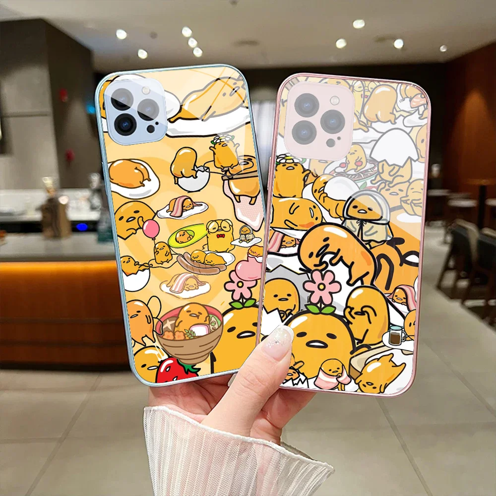 S-Sario G-Gudetama Phone Case For IPhone 15 14 13 12 Mini 11 Pro Max X XS XR 6 7 8 SE Plus Glass Hard Cover