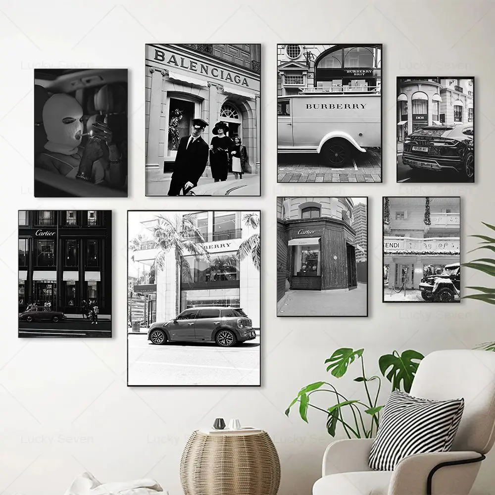 باريس متجر فاخر سيارة الرسم على لوحات القماش الجدارية موضة مثير النساء الملصقات والمطبوعات جدار صور لغرفة المعيشة ديكور المنزل