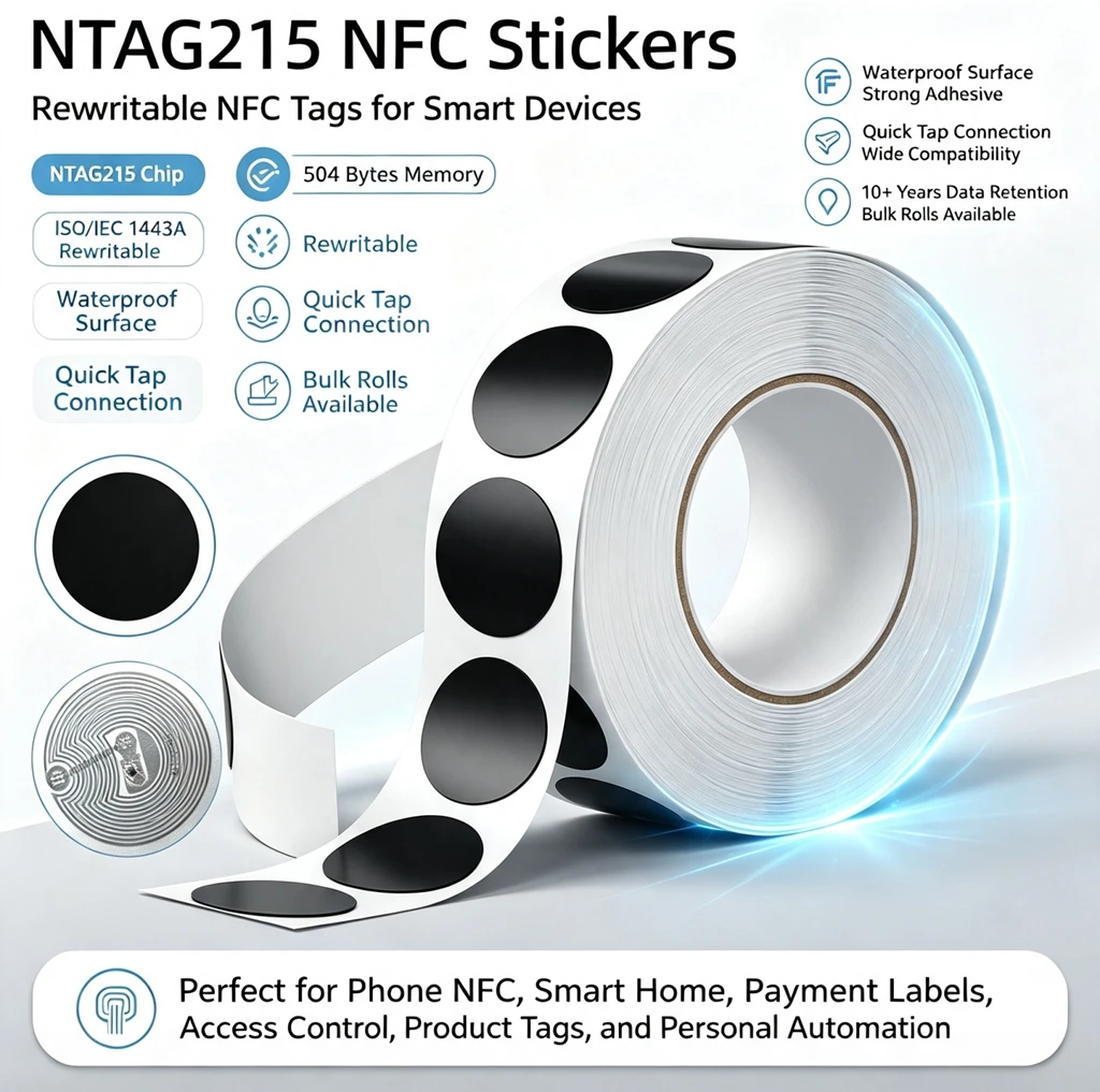 30/100pcs RFID NFC Ntg215 Tags Black Sticker 13.56MHz NFC 215 Adhesive Labels 25MM 504 Bytes NFC Personal Automation NFC215