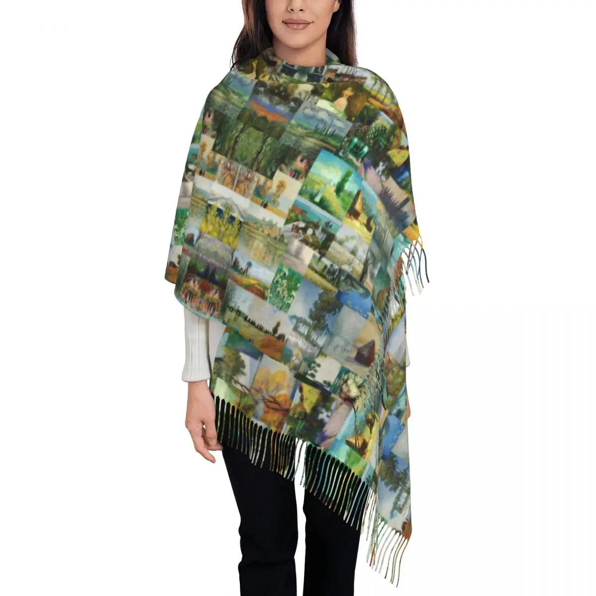 Claude  Painting Art Scarf for Women Stylish Winter Wrap Shawl French Modern  Tassel Wraps