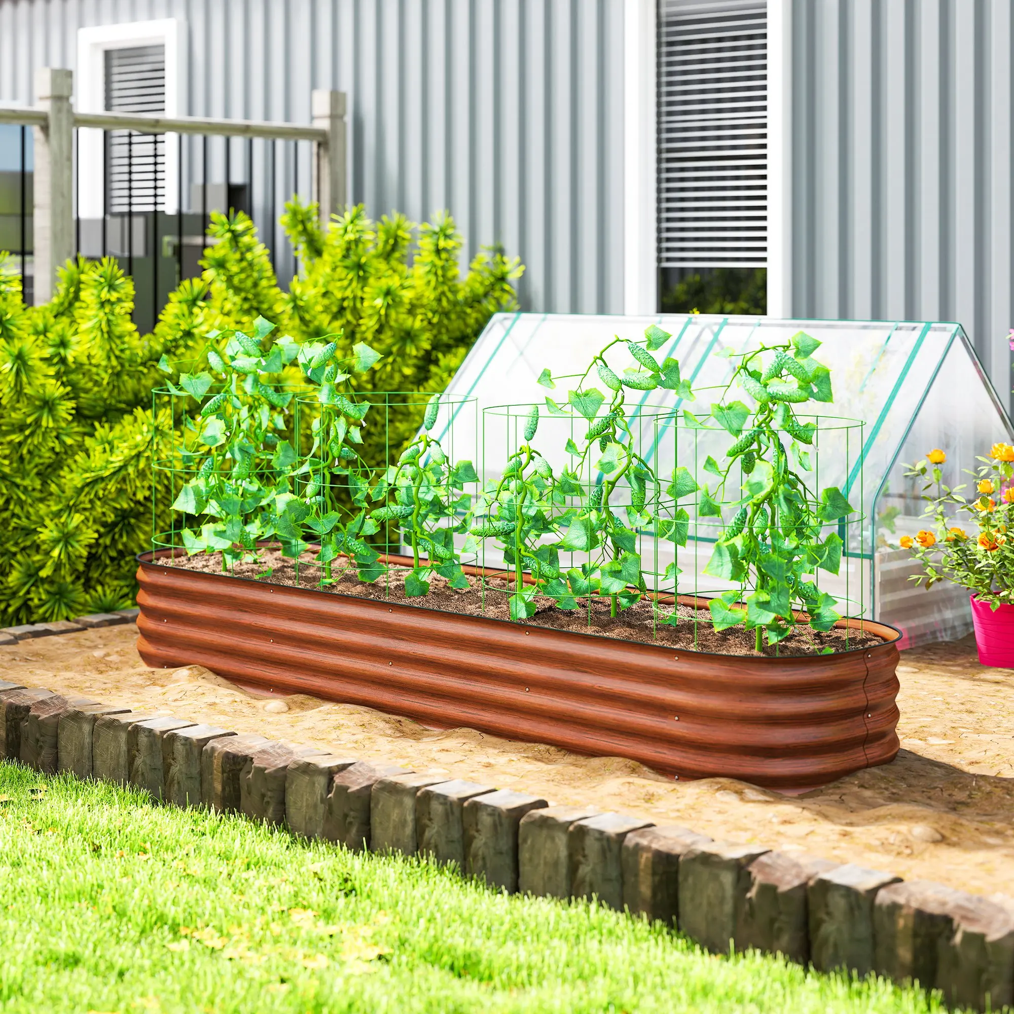 7.9' x 2' x 1' Galvanized Raised Garden Bed Kit, Metal Planter Box with Safety Edging, Brown