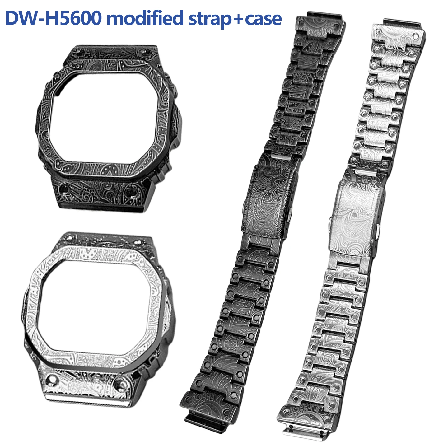 DW-H5600 Metal Mod kit For Casio Small Square dw-h5600 Carved Vintage Stainless Steel Watch Case +Watch Strap men's Accessories
