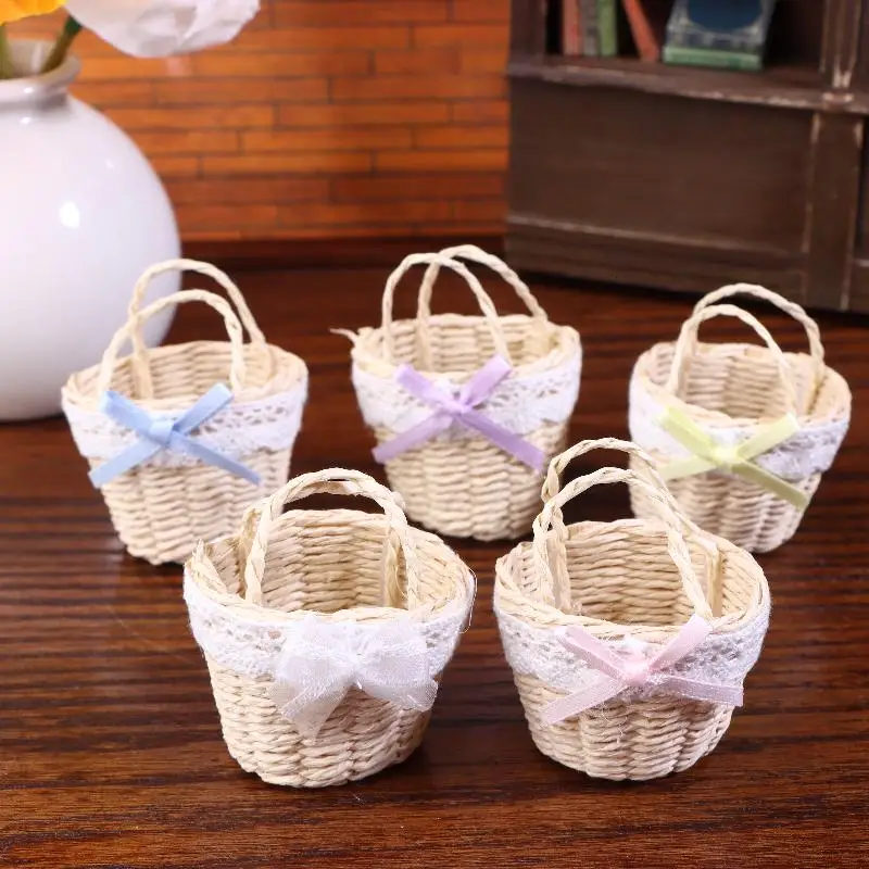[JN]1/12 Dollhouse Cute Mini Rattan Hand Basket Model Kitchen Accessories Dolls House Decoration Toy Play