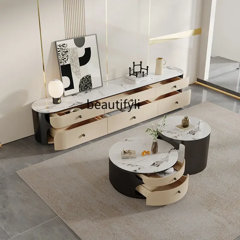 

Stone Plate Coffee Table TV Cabinet Combination Living Room Home Large and Small Apartment Type High-End Marble Furniture