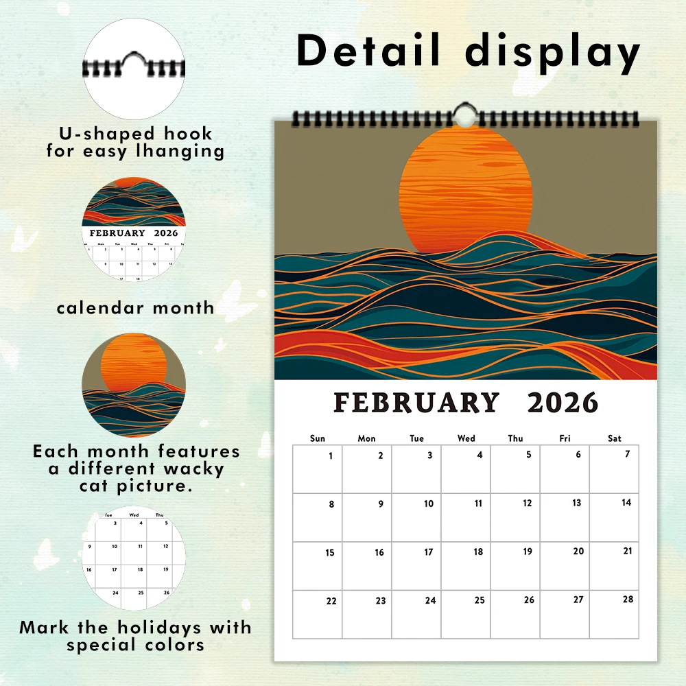 1 قطعة 2026 تقويم الحائط ، مشهد تصميم هندسي تجريدي ، خطة شهرية 12 شهرًا ، هدية مثالية لأعياد الميلاد وعيد الميلاد ورأس السنة الجديدة