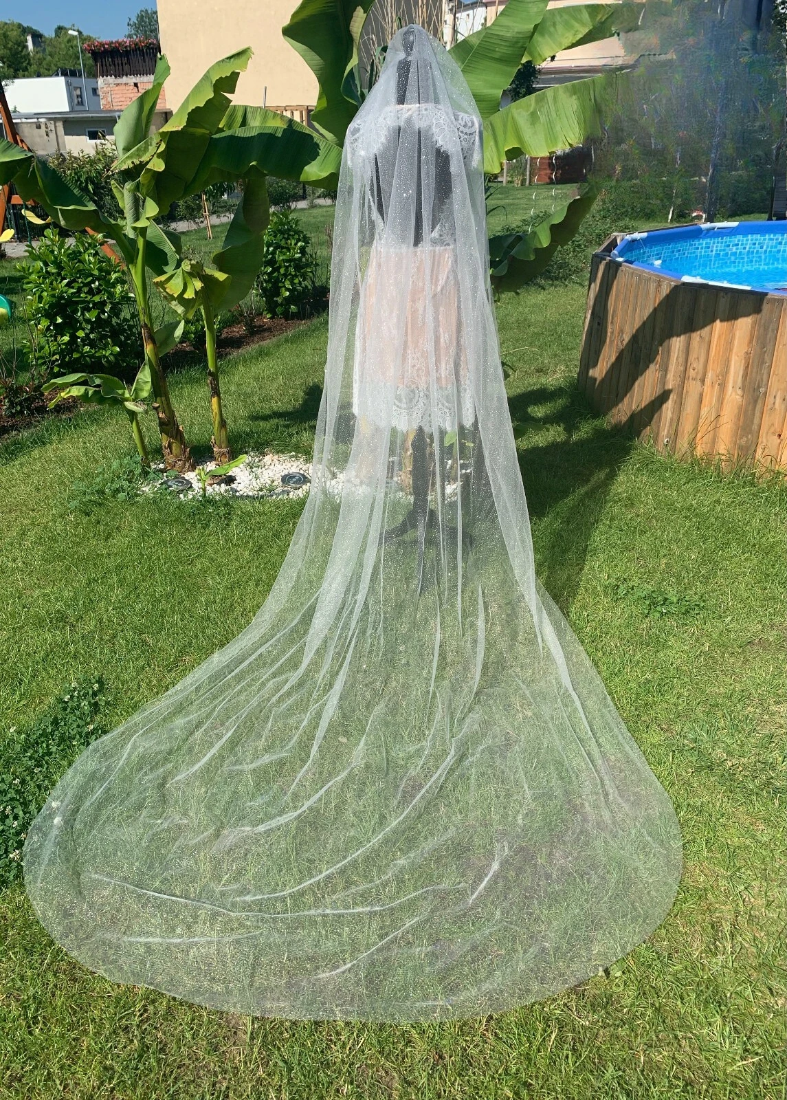 

Блестящая фата из тюля с блестками и стразами, длинная церковная фата цвета слоновой кости, 3 метра