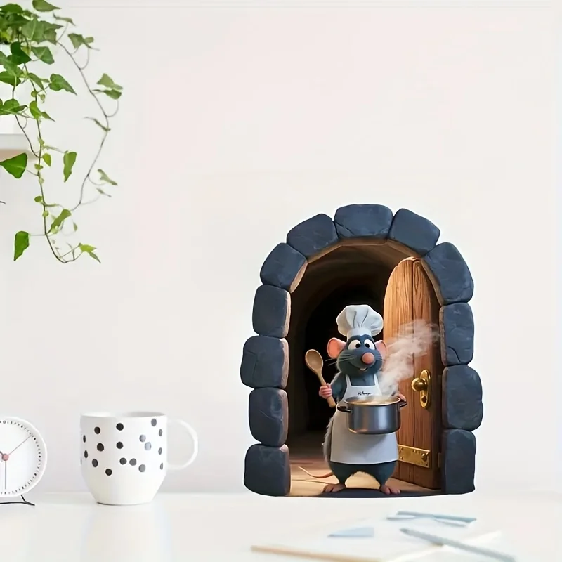 1pc bonito pequeno mouse adesivo cozinha chef decoração de parede sala estar quarto cozinha adesivo decoração para casa acessórios