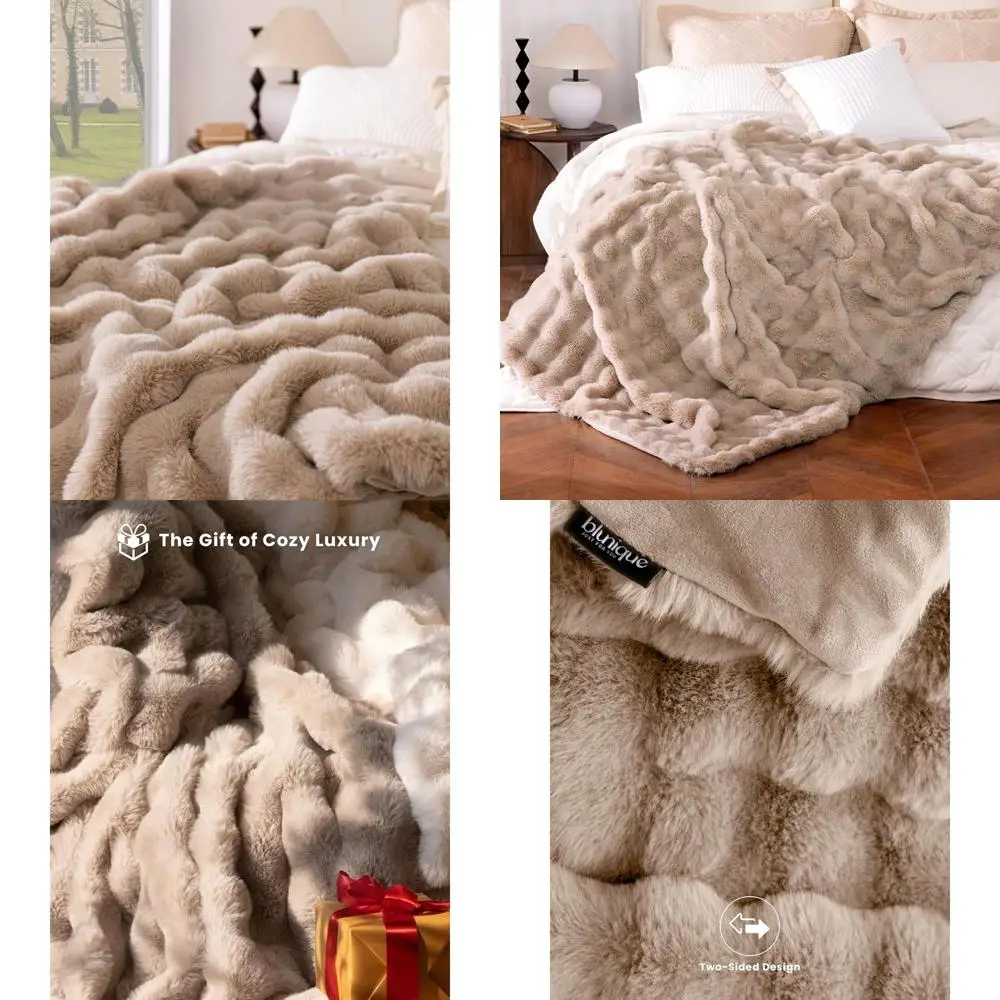 

Luxurious Plush Faux Fur Blanket, 60x80, Oversized Cozy Throw for Home Decor in Light Brown