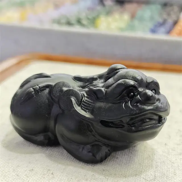6CM Natural Black Obsidian Pixiu Carving Handmade Animal Powerful Statue For Home Decoration Lucky Gift 1PCS 3 6CM Natural Black Obsidian Pixiu Carving Handmade Animal Powerful Statue For Home Decoration Lucky Gift 1PCS 3